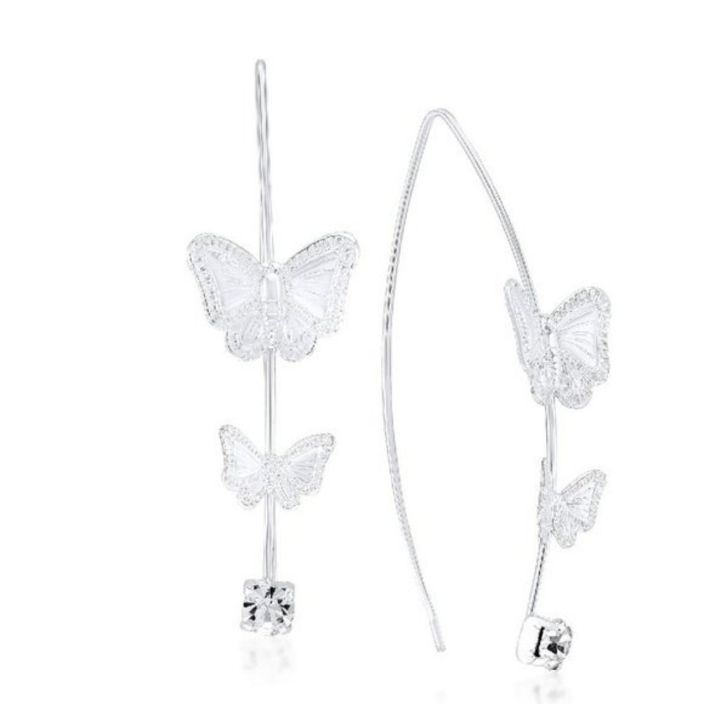 Sterling Silver Butterfly Hook Earrings/Crystals